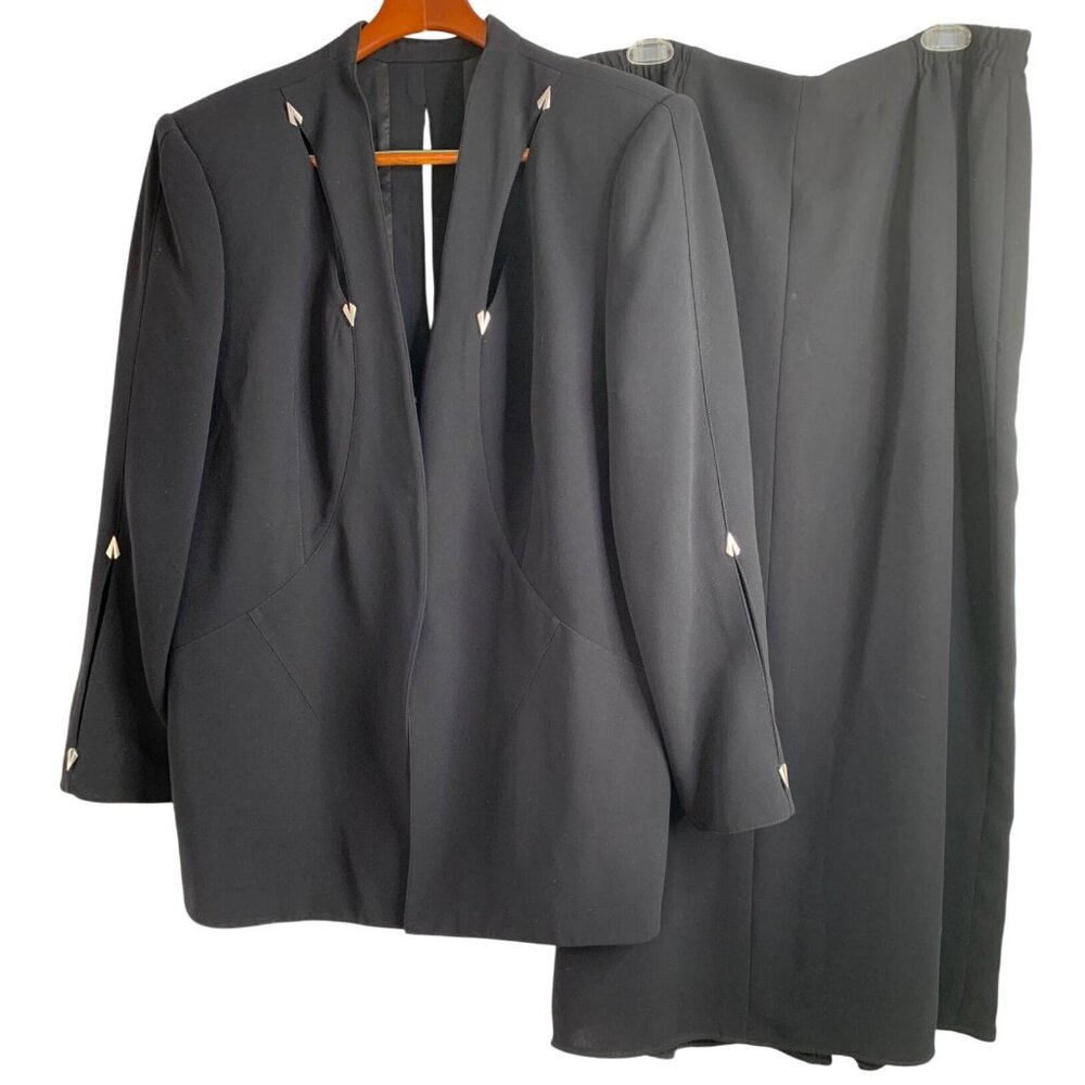 VTG Southwest Solini New York Womens Black Suit Set Skirt & Blazer Size 18 USA